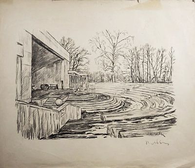 Львов П.И. - "Ленинград. ЦПКиО. Летний театр". Литография. Размер листа - 45 х 51,5 см. Размер 