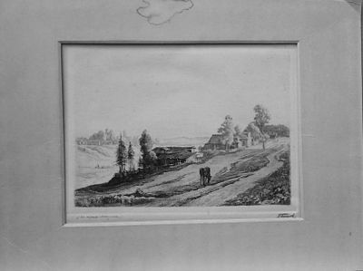 Белоусов. П.П. "На окраине Загорска" . Офорт. Размер листа - 33 х 43.5 см. Размер изображения - 