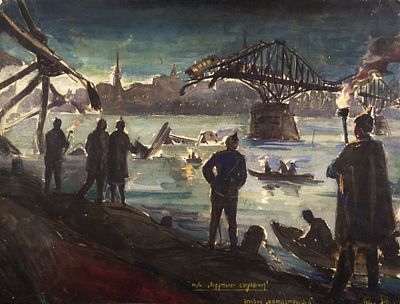 Лукашов Г.П. Эскиз кинофильма "Крутые ступени". Эпизод "Катастрофа". Бумага, акварель. Размер 