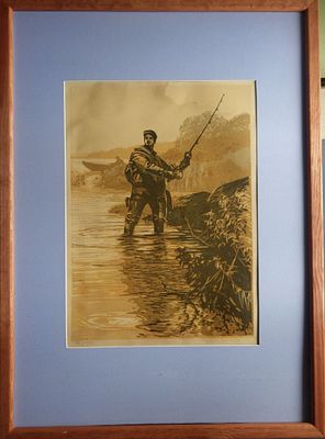 Луганский П.И. "На зорьке" . Линогравюра. Размер листа - 53 х 39 см. Размер изображения - 43 х 