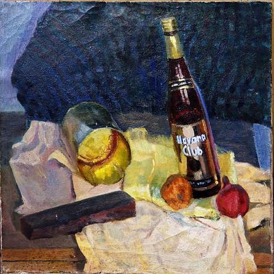 Белявский А.Х. "Натюрморт с ромом" . Холст, масло. Размер работы - 60 х 60 см. 1970-е годы.