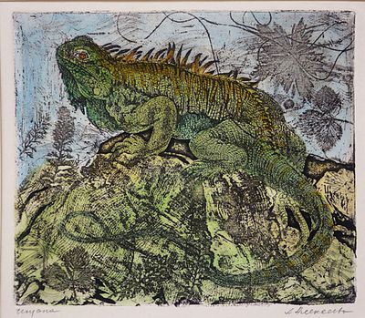 Алексеева Вера Захаровна "Игуана" . Эстамп. Размер листа - 24 х 27 см. Размер изображения - 16 х 