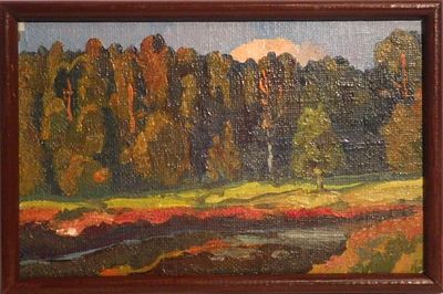 Абрамян В.А. "Вечер" . Холст на картоне, масло. Размер работы - 16,5 х 25 см. 1991 год