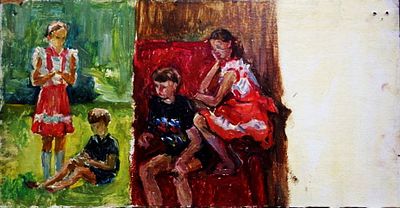 Долинина А.А. - Два эскиза на одном картоне.
1. "На полянке" 25 х 16 см. 1960-е годы.
2. "Мальчик 
