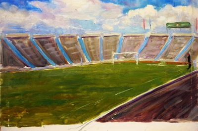 Долинина А.А. - "Чаша стадиона". Эскиз. Картон, масло. Размер работы - 33 х 48 см. 1960-е годы. 