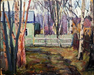 Долинина А.А. - "Аллея". Картон, масло. Размер - 40 х 50 см. 1960-е годы.