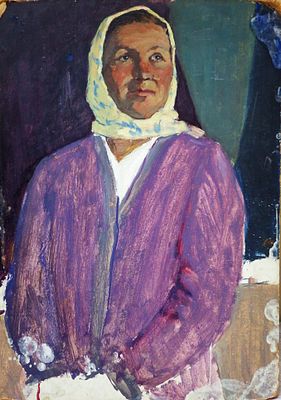 Долинина А.А. - Двухсторонняя работа:
1. "Женский портрет" Этюд к картине "В музее".
2. "Юные 