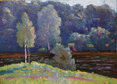 Долинина А.А. - "Речка" . Картон, масло. Размер - 50 х 70 см. 1970-е годы. 
Долинина Антонина 