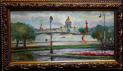 Русанов А.П. "Мытнинская набережная" . Холст, масло. Размер работы - 20 х 40 см. 2010 год. 