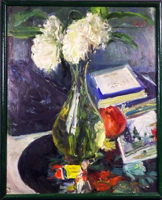 Горб В.А. "Натюрморт с альбомом" . Картон , масло. Размер картона - 38 х 31 см. Авторская 