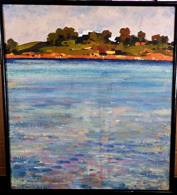 Канеев М.А. - "На реке". Оргалит, масло. Размер работы - 47 х 43,5 см. 1960-79-е годы.