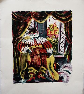 Филиппенко О.В. - "Кот в сапогах". Литография. Размер изображения - 31 х 25 см. Размер листа - 42 х 