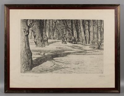 НАРОДНЫЙ ХУДОЖНИК РСФСР Белоусов П.П. - "Ленинград. Весна в летнем саду". Офорт из серии "летний 