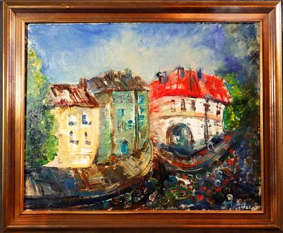 Пигина Людмила - "Домики". Холст, масло. Размер работы - 40 х 50 см. Работа оформлена в деревянную 