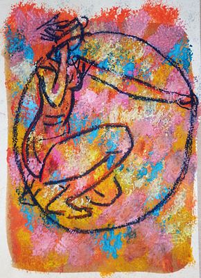 Оболенская Т.Б. "Гимнастка с кольцом (полихромный фон)" . Бумага, пастель. размер листа - 30 х 