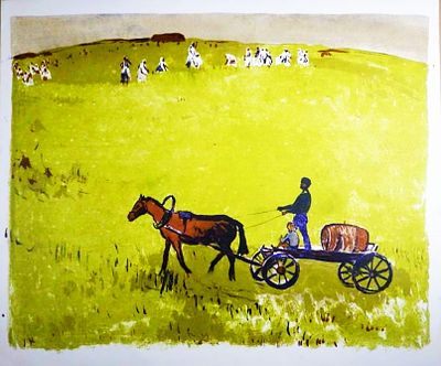 БОЛЬШОЙ ФОРМАТ Масленникова И.Н. - "Водовоз". Цветная литография. Лист из серии работ "Уборка 