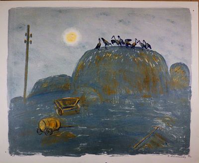 БОЛЬШОЙ ФОРМАТ Масленникова И.Н. - "Июнь". Цветная литография. Лист из серии работ "Колхозные 