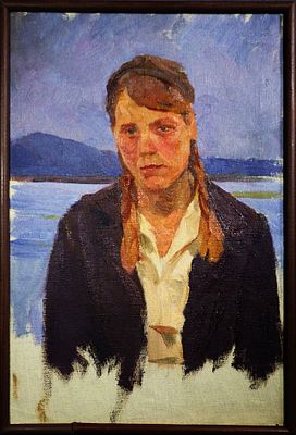 Татаринов Г.А. "Портрет девушки" . Холст, масло. Размер работы - 46,5 х 31,5 см. 1960-е годы. 