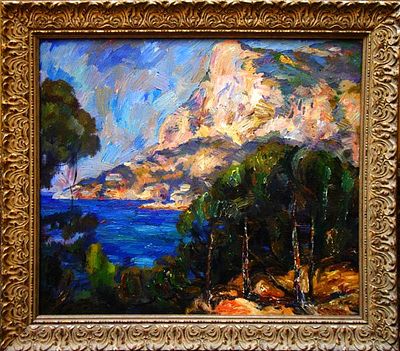 Абрамян В.А. - "Море в Ласпи". Холст, масло. Размер работы - 70 х 80 см.1980 год. 
Пейзаж оформлен 