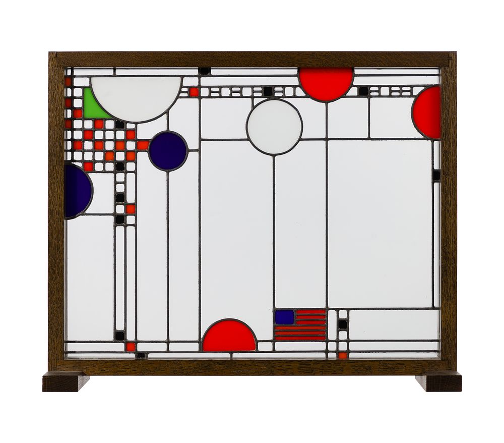 Lot 177: Frank Lloyd Wright Style Leaded Glass Panel