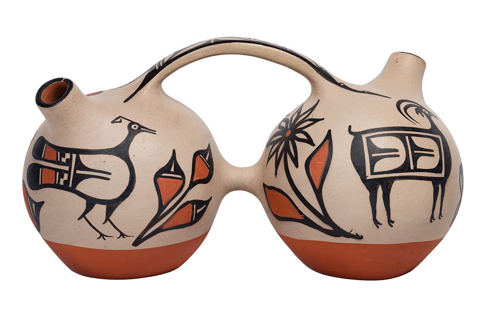 Lot 186: Robert Tenorio (American / Kewa Pueblo, b.1950) Polychrome Pottery Double Canteen
