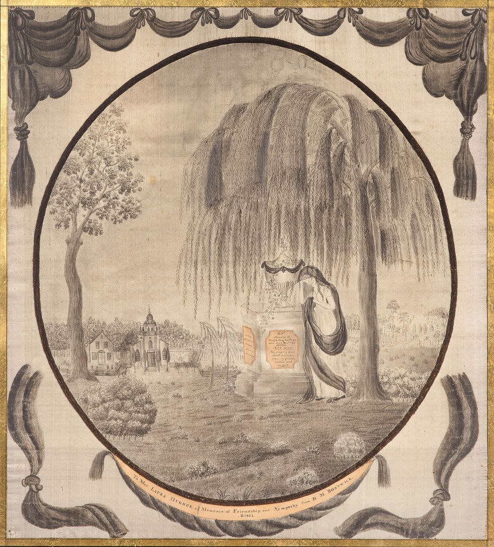 Lot 197: 1814 Watercolor on Silk Momento Mori