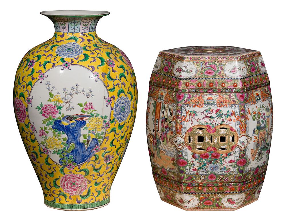 Lot 152: Chinese Porcelain Vase and Stool