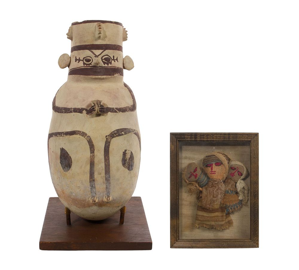Lot 194: Peruvian Chankay Pottery Jar and Textile Doll