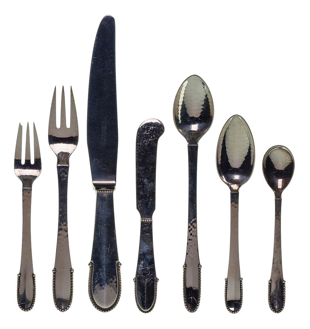 Lot 201: Georg Jensen Beaded Sterling Silver Partial Flatware Service