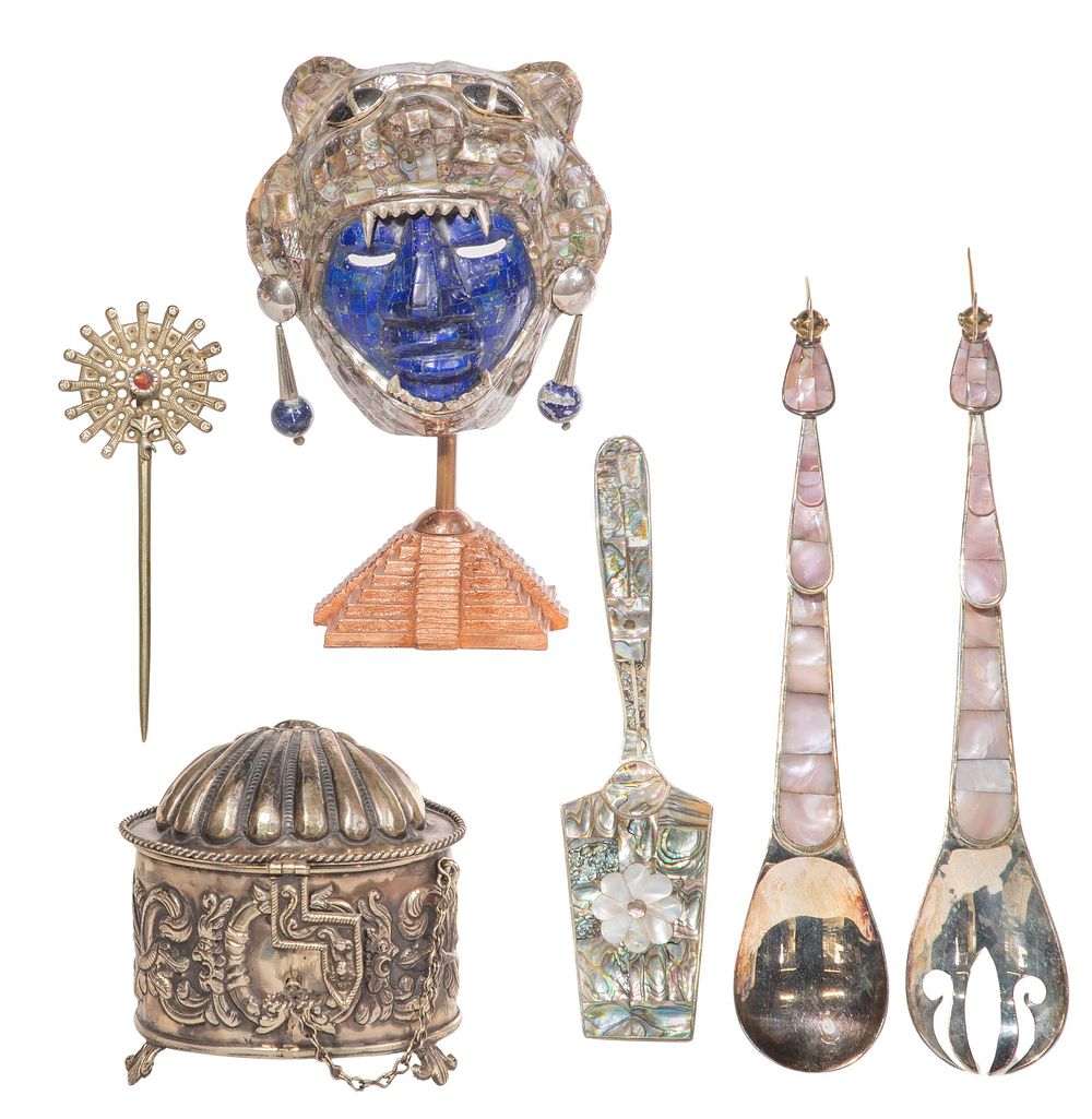 Lot 215: Los Castillo Taxco Silver Plated Salad Set