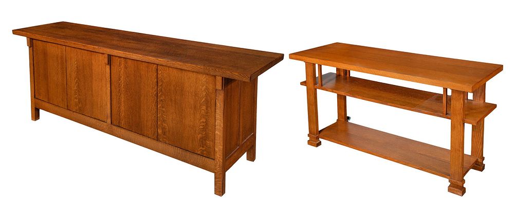 Lot 260: Mission Style Oak Sideboard and Sofa Table
