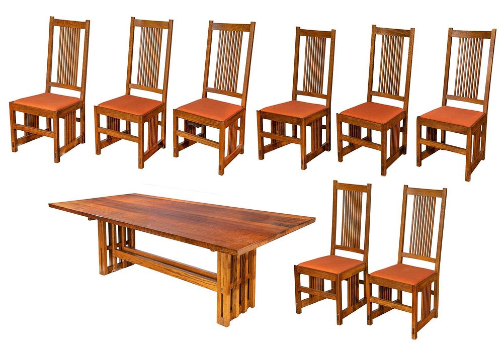 Lot 261: Mission Style Oak Dining Table and Chairs