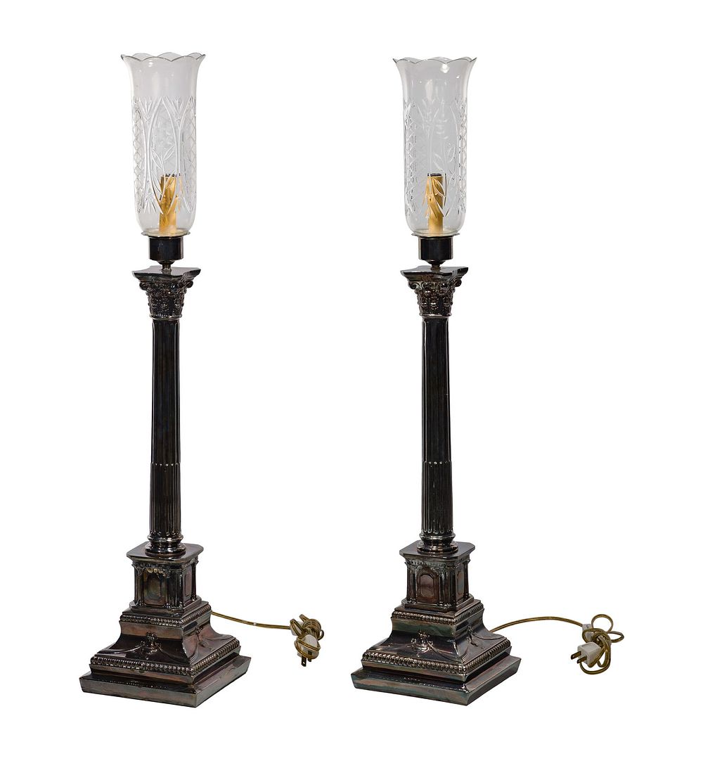 Lot 300: Corbell Silver Company Silverplate Column Lamps
