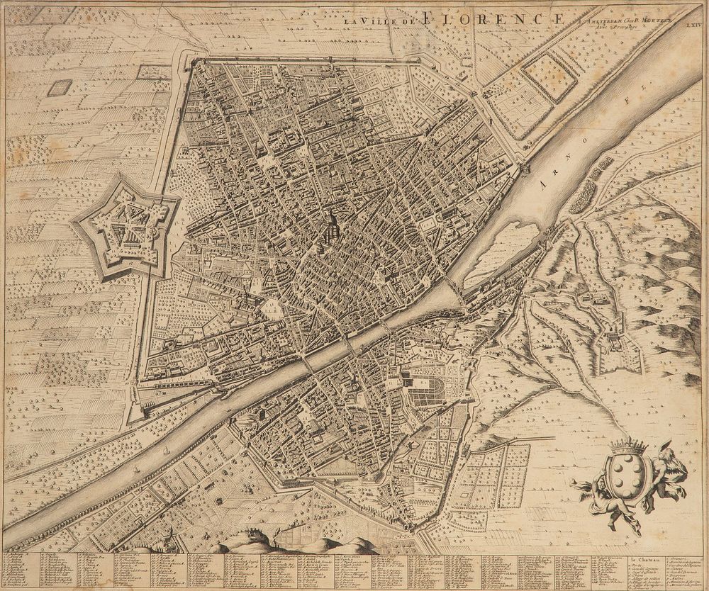 Lot 312: Pieter Mortier (Dutch, 1661-1711) 'La Ville de Florence' Copper Engraving Map