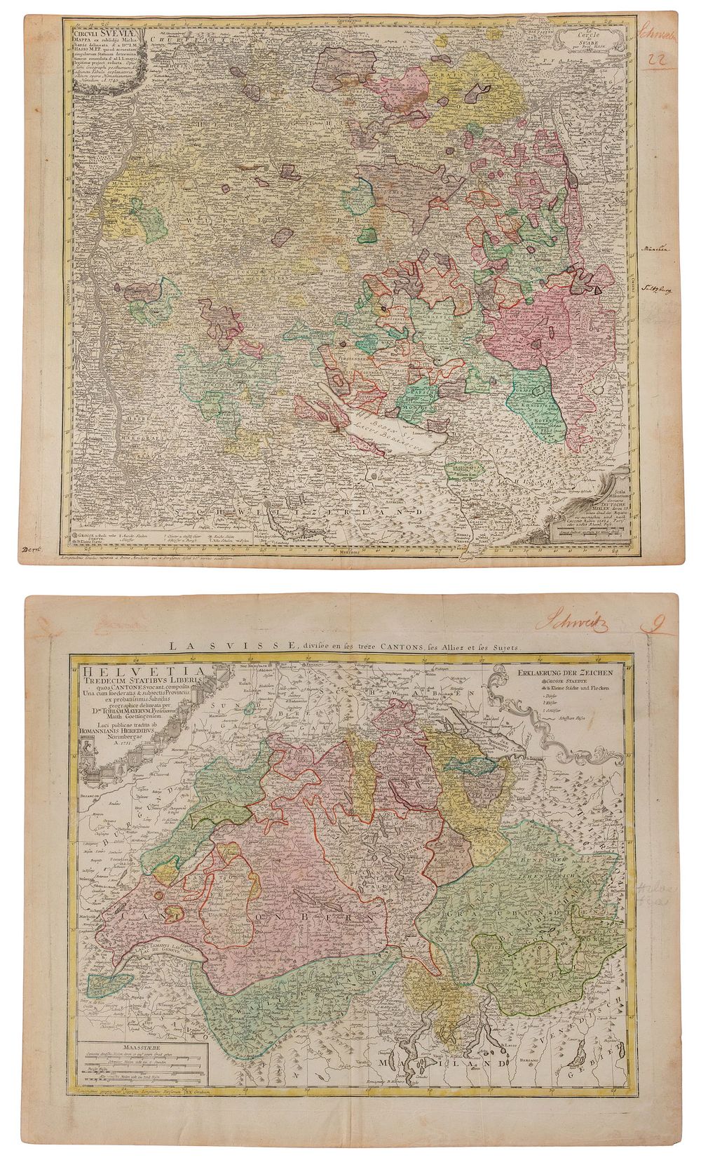 Lot 313: German 18th Century Hand Colored Maps