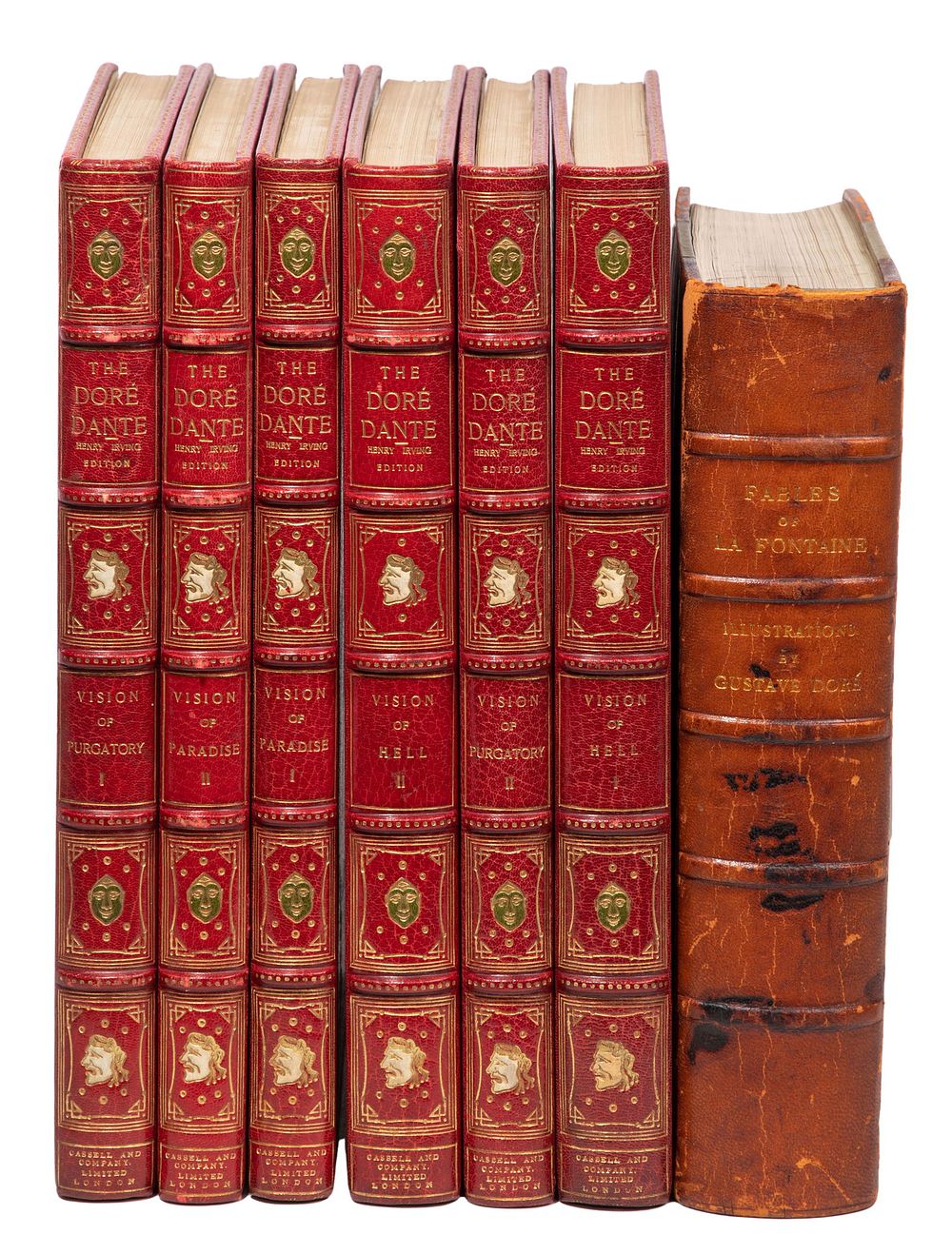 Lot 318: Gustave Dore Illustrated Dante and La Fontaine Leather Bound Books