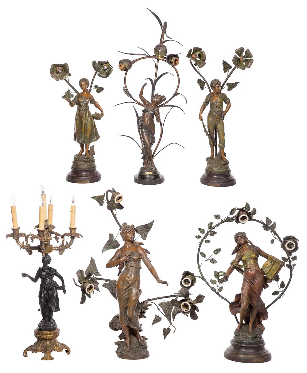 Lot 178: Art Nouveau Style Figural Lamp Assortment