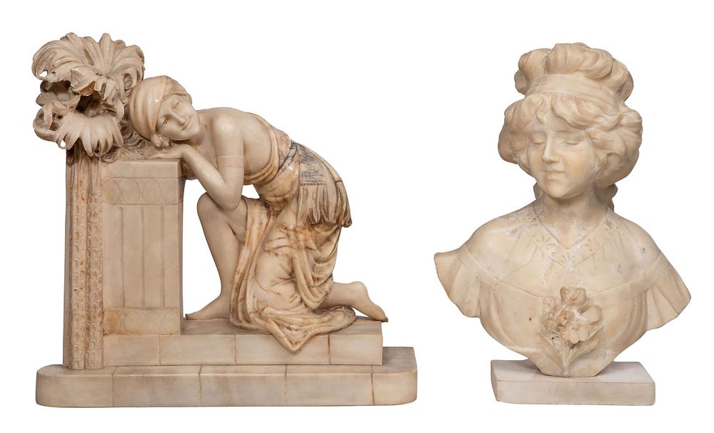Lot 180: Italian School Alabaster Figural Lamp and Bust