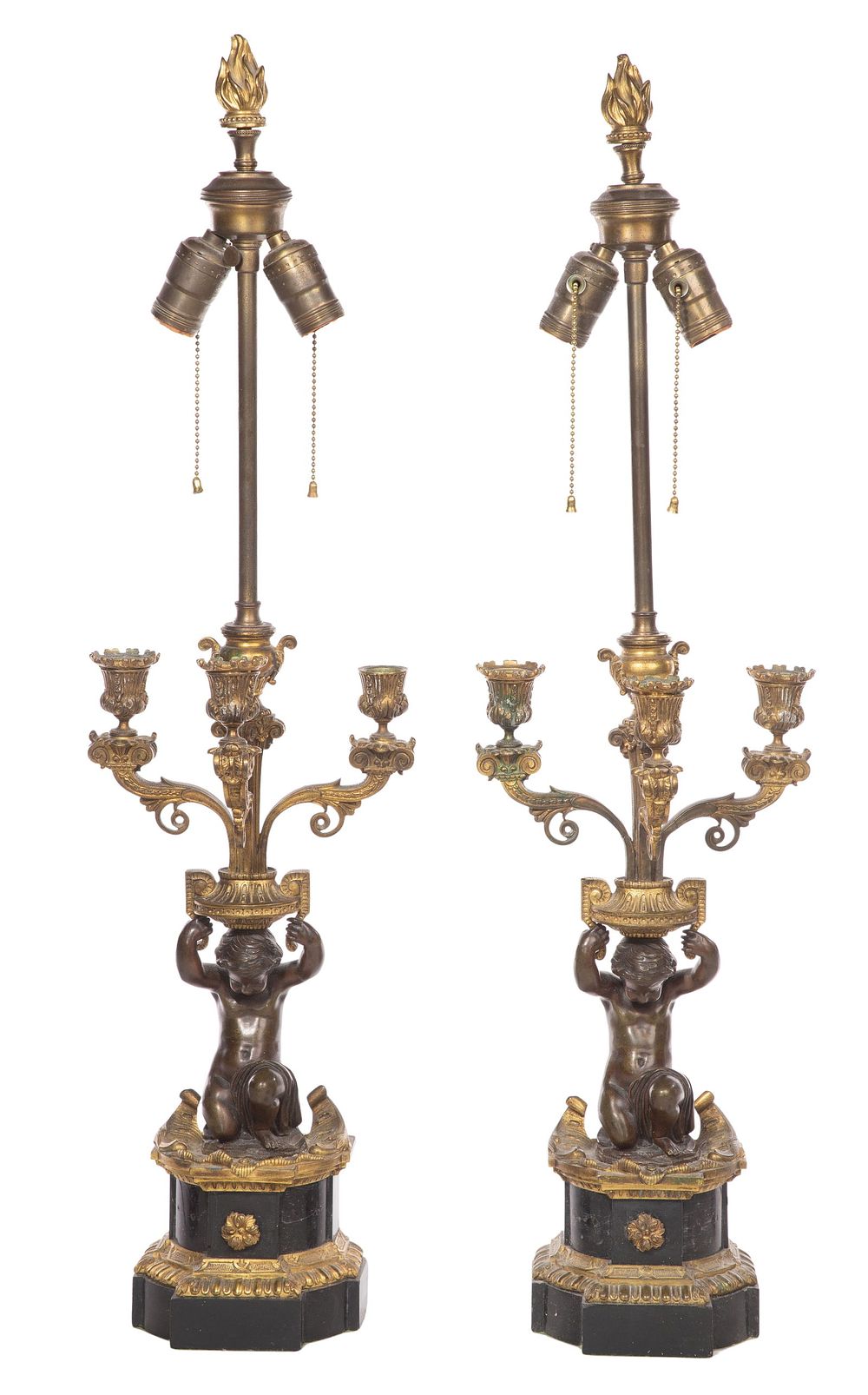Lot 181: French Dore Bronze and Slate Putti Table Lamps