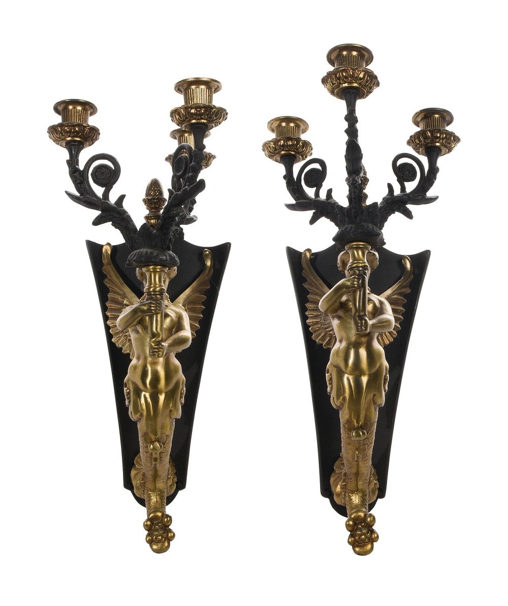 Lot 193: Gilt Bronze Three-Light Wall Sconces