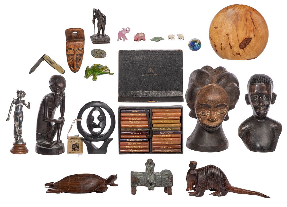 Lot 207: Knickerbocker Leatherbound 'Shakespeare's Works' and Decorative Object Assortment
