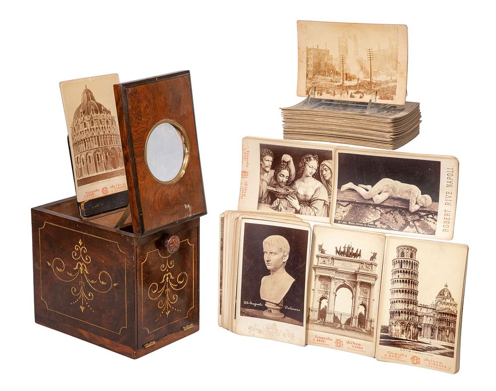 Lot 251: Cabinet Card Collection with Storage / Magnifier Box