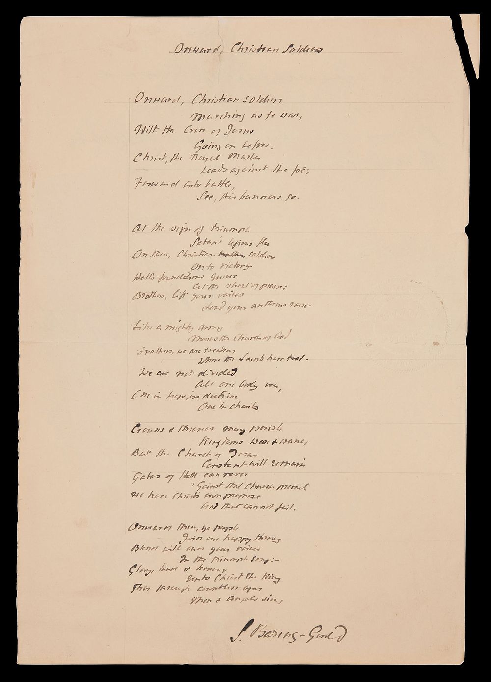 Lot 253: Sabine Baring-Gould 'Onward Christian Soldier' Signed Hymn