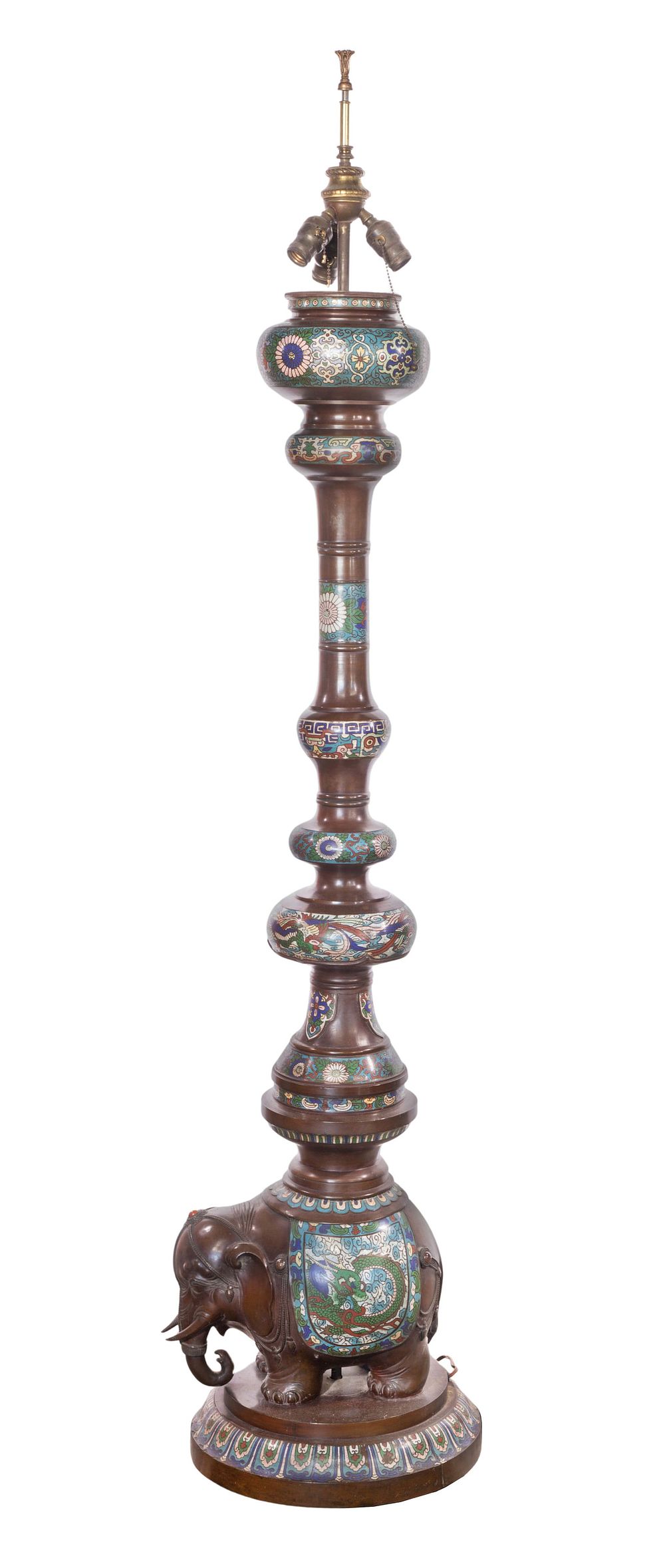 Lot 263: Japanese Champleve Elephant Floor Lamp