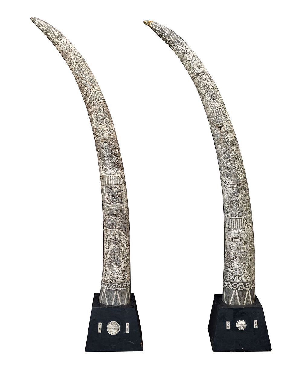 Lot 273: Asian Embellished Faux Elephant Tusk Set