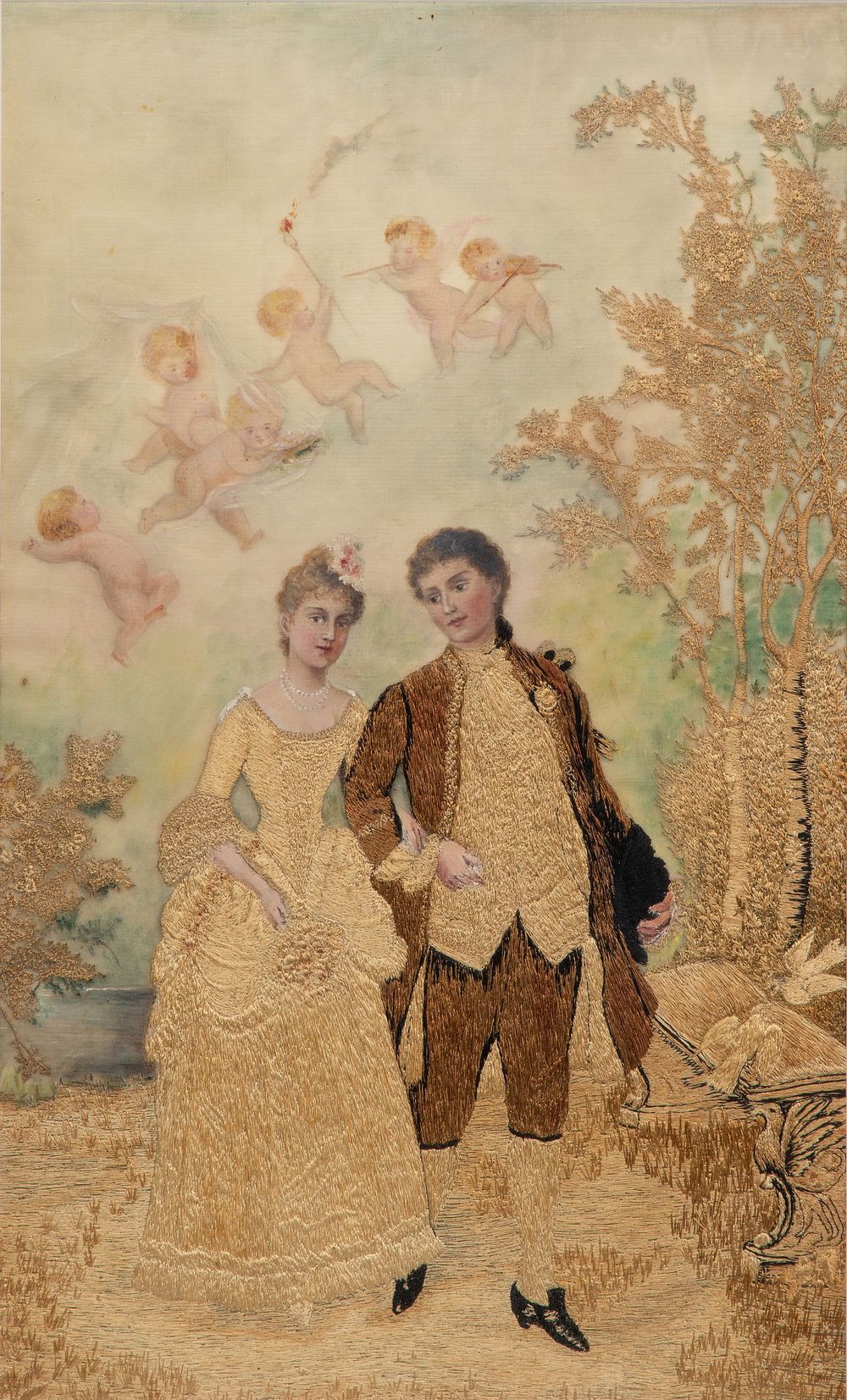 Lot 194: Silk Embroidery and Watercolor Painting