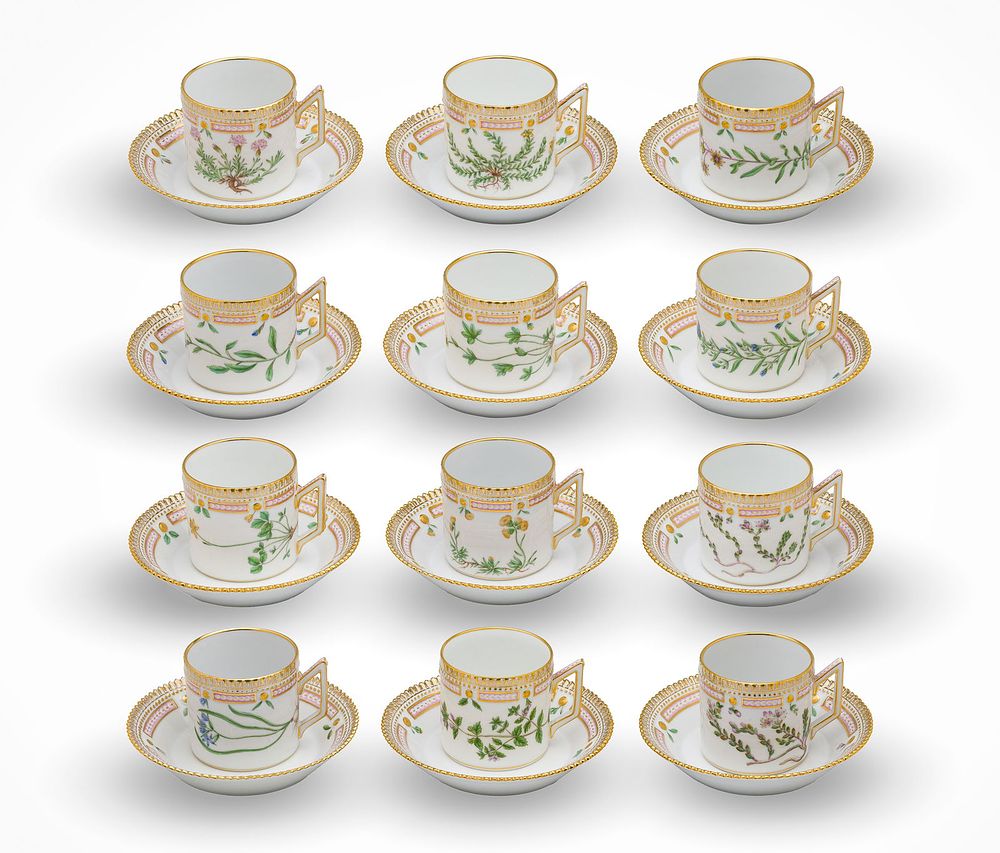 Lot 204: Royal Copenhagen Flora Danica Chocolate Cup and Saucer Service