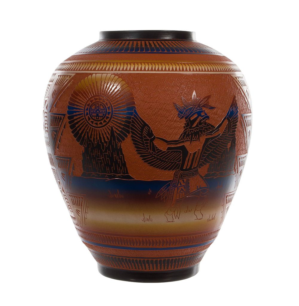 Lot 248: Diane and Wilbert 'Jr' Aragon Engraved Pottery Vase