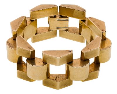 14k Yellow Gold Bracelet Chunky 1-inch wide link style (marked '14k') Property from: an Estate 