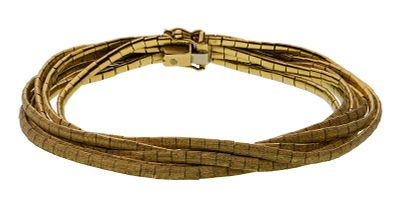 18k Yellow Gold Bracelet Multi-strand, Florentine finish link style bracelet (marked '750') 